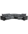 Furniture Nevio 5-pc Leather "l" Sectional With 3 Power Recliners, Created For Macy's In Smoke Grey