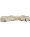 FURNITURE NEVIO 6-PC LEATHER "L" SHAPED SECTIONAL SOFA WITH 3 POWER RECLINERS AND ARTICULATING HEADRESTS, CREA