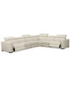 FURNITURE NEVIO 6-PC LEATHER "L" SHAPED SECTIONAL SOFA WITH 2 POWER RECLINERS AND ARTICULATING HEADRESTS, CREA