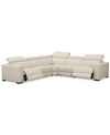 Furniture Nevio 5-pc. Leather "l" Shaped Sectional With 2 Power Recliners With Articulating Headrests, Created In Argento Stone Ivory
