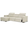 Furniture Nevio 115" 3-pc Leather Sectional Sofa With Chaise, 2 Power Recliners And Articulating Headrests, Cr In Argento Stone Ivory