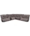 FURNITURE CLOSEOUT! FELYX 133" 7-PC. FABRIC SECTIONAL SOFA WITH 3 POWER RECLINERS, POWER HEADRESTS, 2 CONSOLES