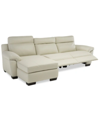 Furniture Closeout! Julius Ii 3-pc. Leather Chaise Sectional Sofa With 2 Power Recliners, Power Headrests And In Off White