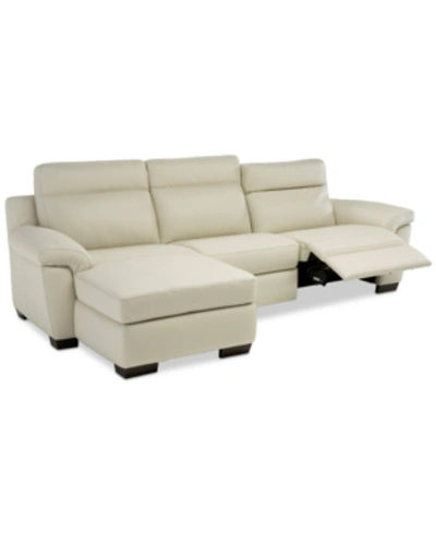 Furniture Closeout! Julius Ii 3-pc. Leather Sectional Sofa With 1 Power Recliner, Power Headrests, Chaise And In Off White