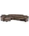 FURNITURE JULIUS II 150" 6-PC. LEATHER CHAISE SECTIONAL SOFA WITH 2 POWER RECLINERS, POWER HEADRESTS & USB POW