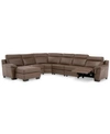 Furniture Closeout! Julius Ii 6-pc. Leather Chaise Sectional Sofa With 1 Power Recliner, Power Headrest & Usb In Dark Taupe