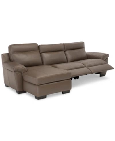Furniture Julius Ii 3-pc. Leather Chaise Sectional Sofa With 2 Power Recliners, Power Headrests And Usb Power In Dark Taupe