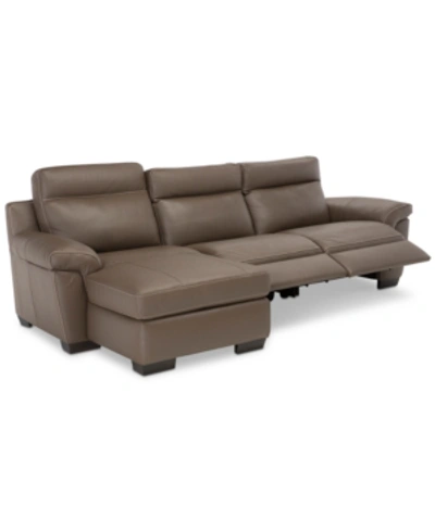 Furniture Closeout! Julius Ii 3-pc. Leather Chaise Sectional Sofa With 2 Power Recliners, Power Headrests And In Dark Taupe