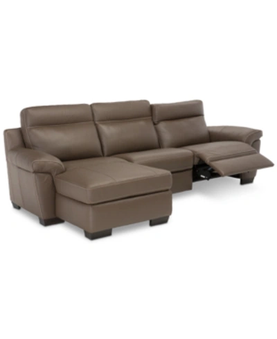 Furniture Julius Ii 3-pc. Leather Sectional Sofa With 1 Power Recliner, Power Headrests, Chaise And Usb Power In Dark Taupe