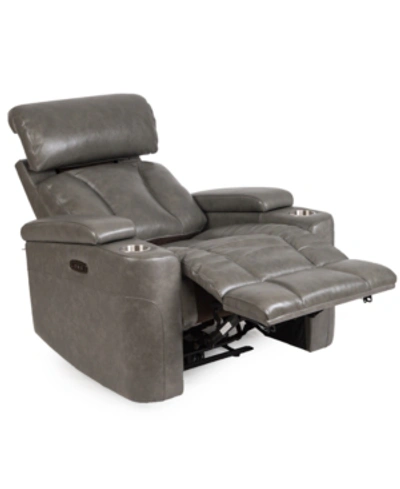 Furniture Helston Leather Triple Power Recliner In Granite