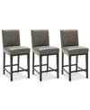 FURNITURE TATE LEATHER PARSONS STOOL, 3-PC. SET (3 GRAPHITE COUNTER STOOLS)
