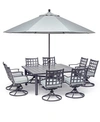 FURNITURE HIGHLAND ALUMINUM OUTDOOR 9-PC. DINING SET (64" SQUARE DINING TABLE AND 8 SWIVEL ROCKERS) WITH SUNBR
