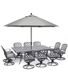 FURNITURE GROVE HILL II OUTDOOR CAST ALUMINUM 11-PC. DINING SET (84" X 60" TABLE & 10 SWIVEL CHAIRS) WITH SUNB