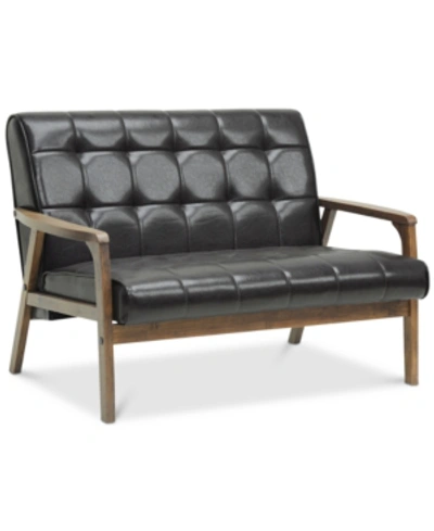 Furniture Caden Mid-century Faux Leather Loveseat In Brown