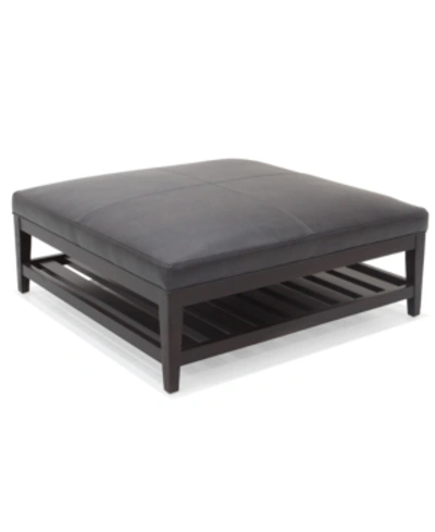 Hotel Collection Canillo 42" Leather Cocktail Ottoman With Wood Base In Level Smoke Brown
