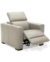 Furniture Nevio 39" Leather Power Recliner With Rachet Headrest In Argento Stone Ivory