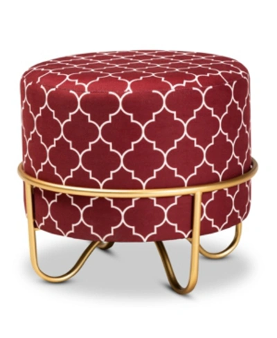Furniture Candice Glam Quatrefoil Upholstered Ottoman In Red