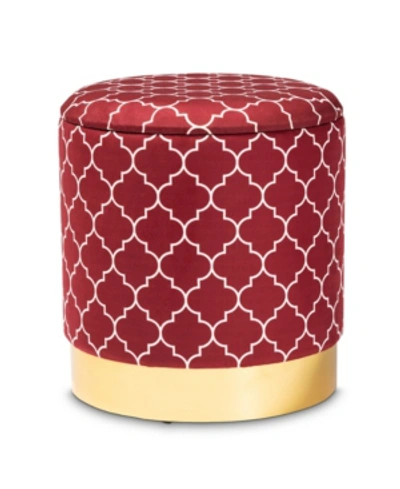 Furniture Serra Glam And Luxe Quatrefoil Upholstered Storage Ottoman In Red