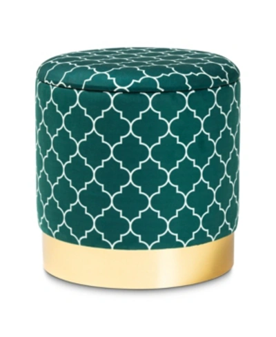 Furniture Serra Glam And Luxe Quatrefoil Upholstered Storage Ottoman In Teal