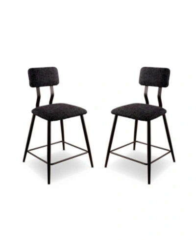 Furniture Of America Locust 2 Piece Upholstered Counter Height Chairs Set In Black
