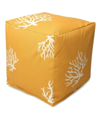 Majestic Home Goods Coral Ottoman Pouf Cube 17" X 17" In Yellow