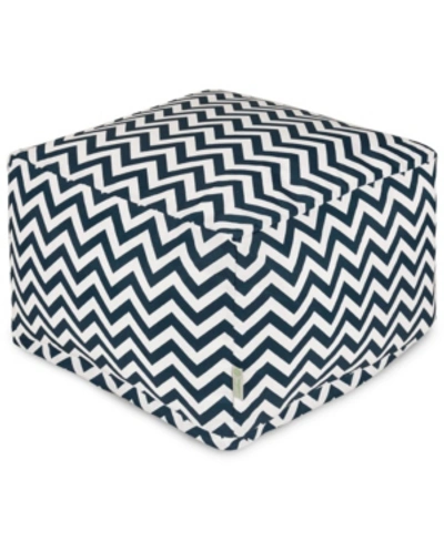Majestic Home Goods Chevron Ottoman Square Pouf With Removable Cover 27" X 17" In Navy