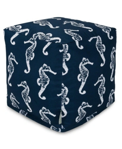 Majestic Home Goods Sea Horse Ottoman Pouf Cube 17" X 17" In Navy