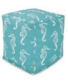 Majestic Home Goods Sea Horse Ottoman Pouf Cube 17" X 17" In Teal