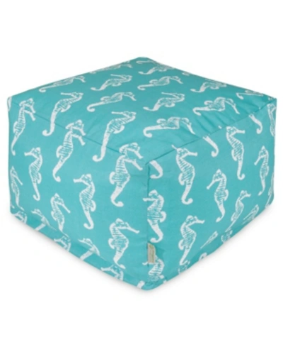 Majestic Home Goods Sea Horse Ottoman Square Pouf 27" X 17" In Teal
