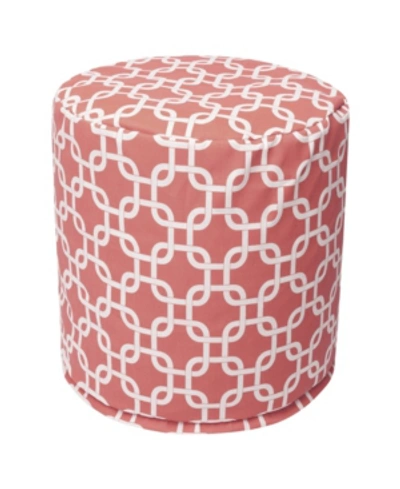 Majestic Home Goods Links Ottoman Round Pouf With Removable Cover 16" X 17" In Ruby Red