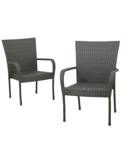 Noble House Malone Outdoor Dining Chairs, Set Of 2 In Gray