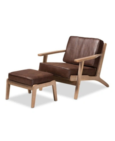 Furniture Sigrid Mid-century Modern Armchair And Ottoman Set In Brown