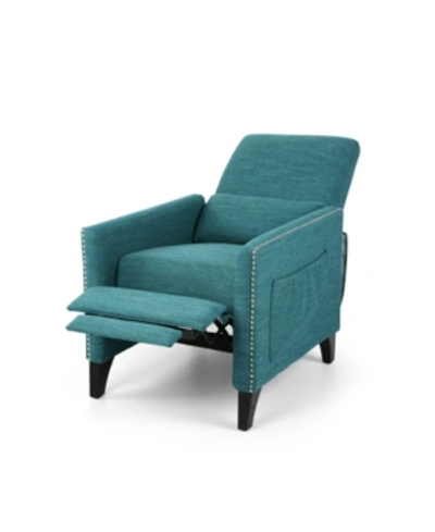 Noble House Alscot Contemporary Push Back Recliner In Teal