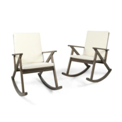 Noble House Gus Outdoor Rocking Chair (set Of 2) In Ivory