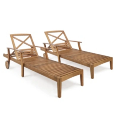 Noble House Perla Outdoor Chaise Lounge (set Of 2) In Teak