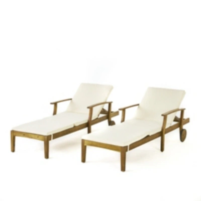 Noble House Perla Outdoor Chaise Lounge (set Of 2) In Cream