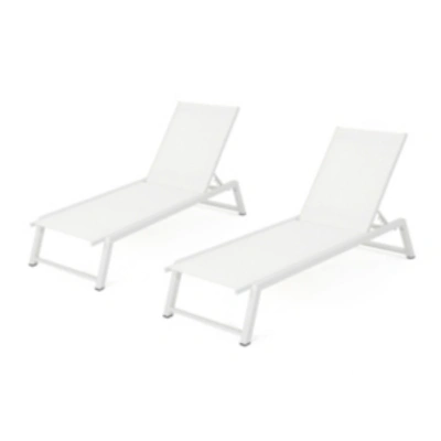 Noble House Belle Outdoor Chaise Lounge (set Of 2) In White