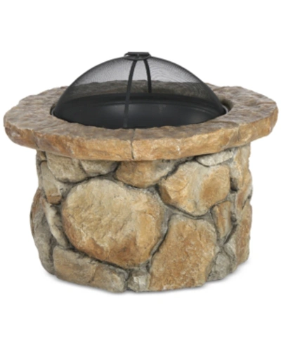 Noble House Dustyn Round Iron Wood Fire Pit In Natural