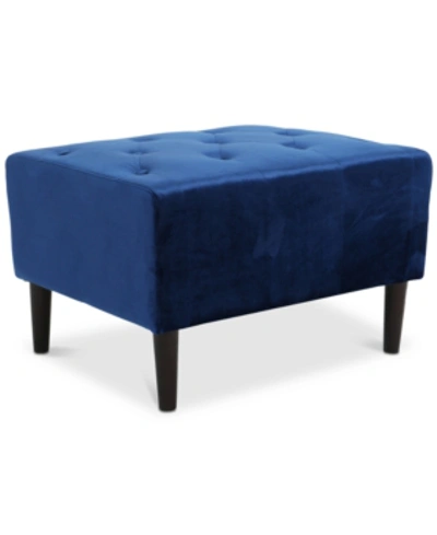 Noble House Gentry Tufted Velvet Ottoman In Navy Blue