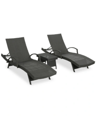 Noble House Brandon Outdoor Chaise Lounge & Side Table 3-pc. Set In Brown