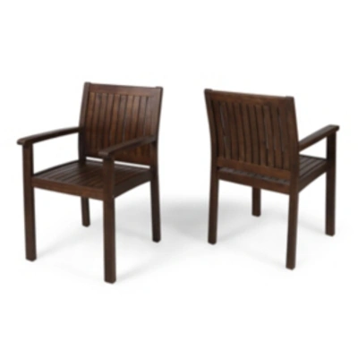 Noble House Wilson Outdoor Dining Chair, Set Of 2 In Dark Brown
