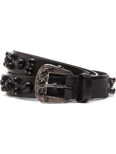 Dolce & Gabbana Crystal-embellished Leather Belt In Black