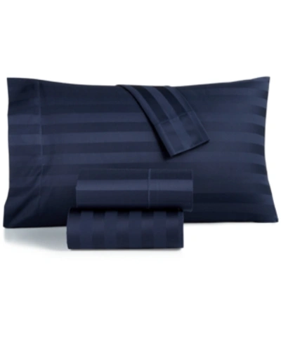 Charter Club Damask 1.5" Stripe 550 Thread Count 100% Cotton 4-pc. Sheet Set, Full, Created For Macy's In Navy