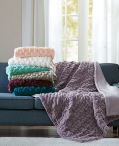 Madison Park Ruched Reversible Faux-fur Throw, 50" X 60" In Blush