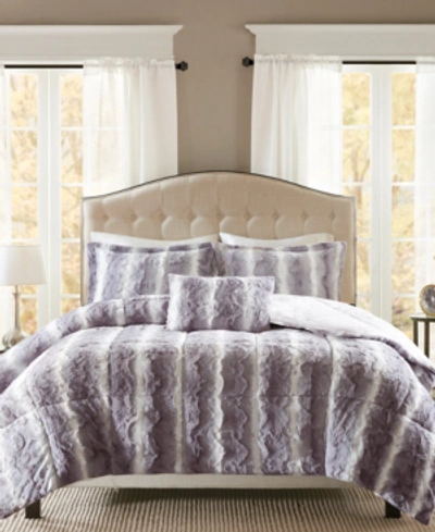 Madison Park Zuri Faux-fur 4-pc. Comforter Set, Full/queen In Grey