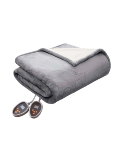 Woolrich Electric Plush To Berber Reversible Queen Blanket Bedding In Grey