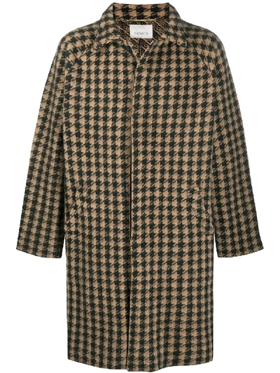 Laneus Houndstooth Single-breasted Coat In Marrone