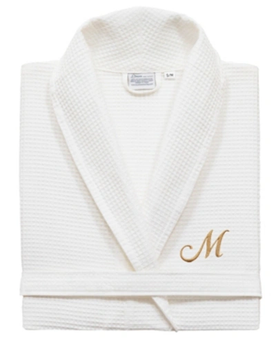 Linum Home Turkish Cotton Personalized Unisex Waffle Weave Bathrobe Bedding In Gold M