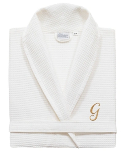 Linum Home Turkish Cotton Personalized Unisex Waffle Weave Bathrobe Bedding In Gold G