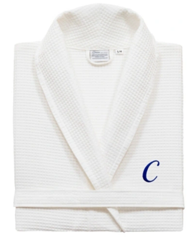 Linum Home Turkish Cotton Personalized Unisex Waffle Weave Bathrobe Bedding In Navy C